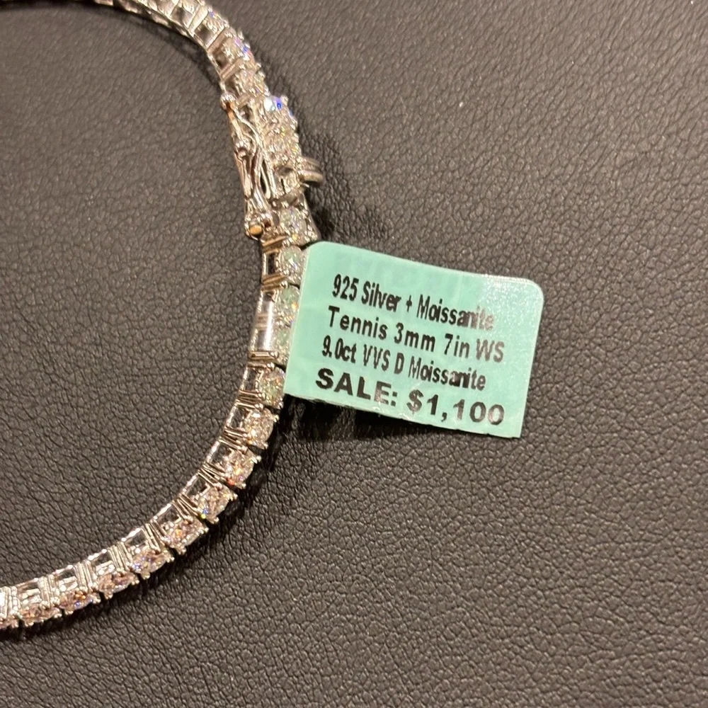 Moissanite Sterling Silver Tennis Bracelet. 9.0 ct. 3mm , 7”. GRA provided - Picture 3 of 5